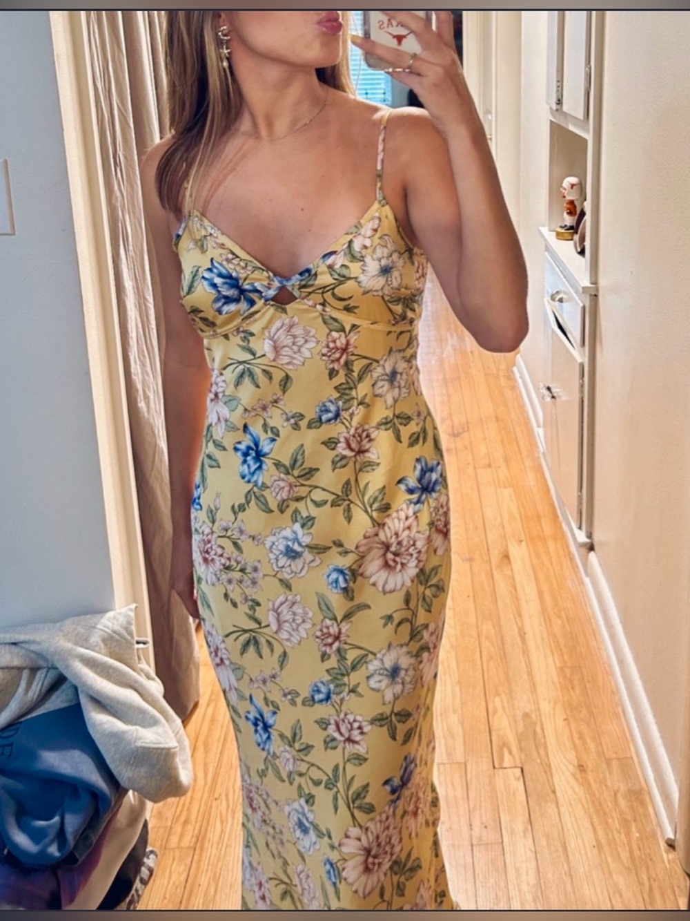 Yellow Floral Maxi Slip Dress with Spaghetti Straps